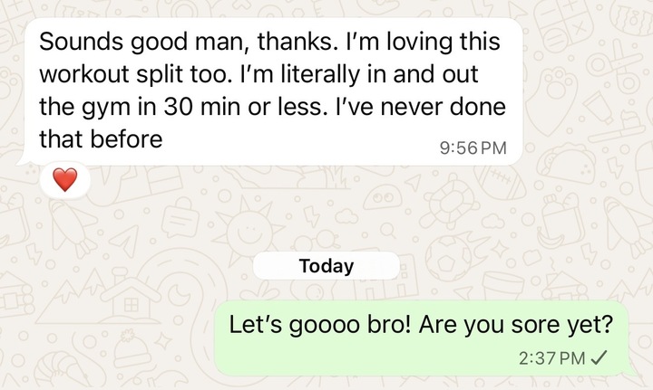 Client DM — 30-minute workouts