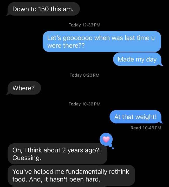 Client DM — rethinking food, down to 150