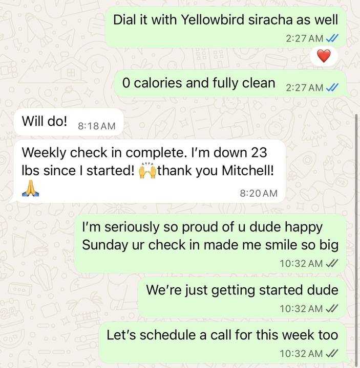 Client text — 23 lbs lost