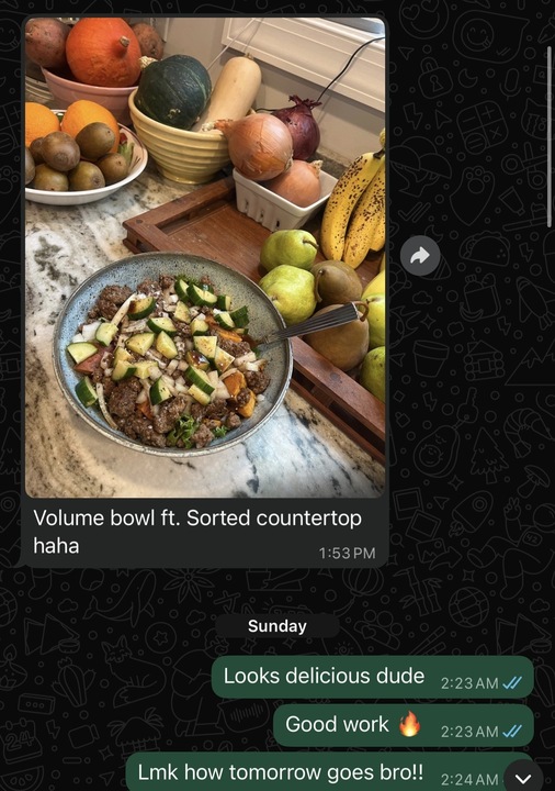 Client sharing healthy meal prep